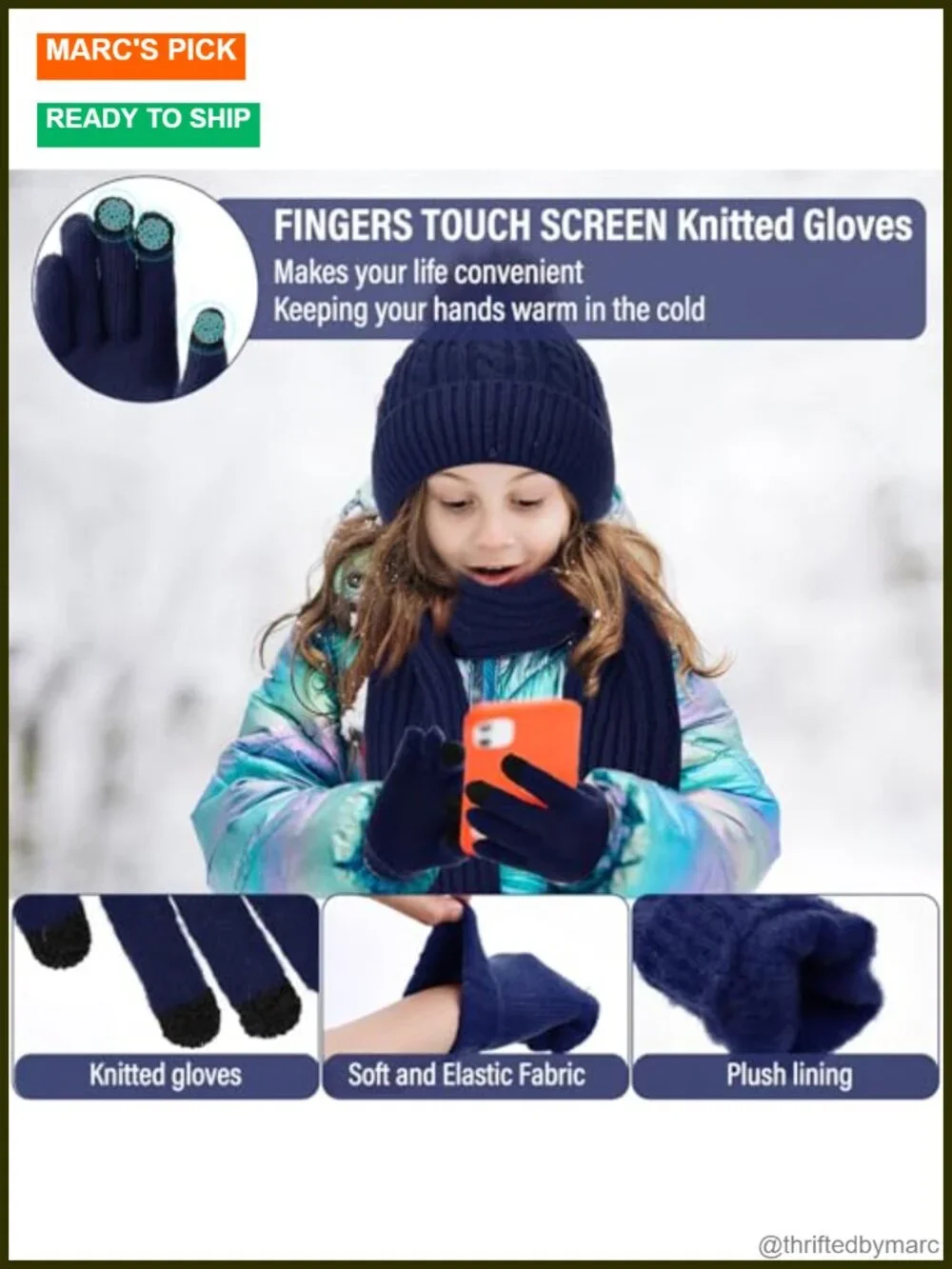 Kids Winter Accessories Set Pom Pom Beanie Hat Scarf Touchscreen Gloves 12